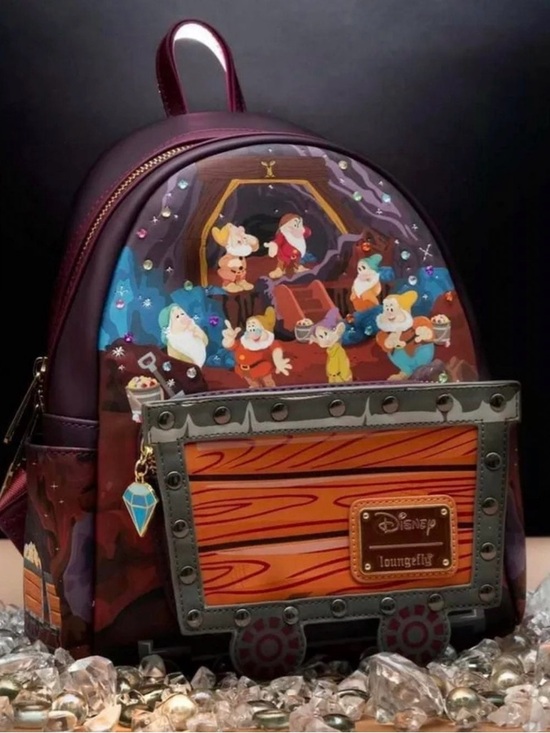Disney Handbags - Disney Burgundy Snow White & Seven Dwarfs Mine Train Mini Backpack